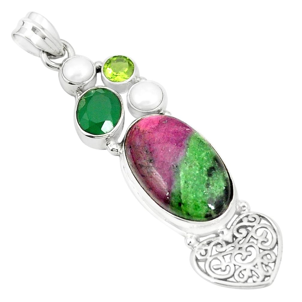 Natural pink ruby zoisite emerald 925 sterling silver pendant jewelry m35280