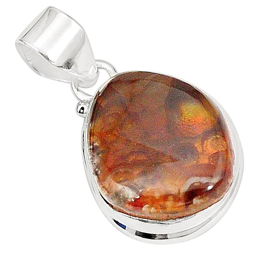 Natural multi color mexican fire agate 925 sterling silver pendant m35332