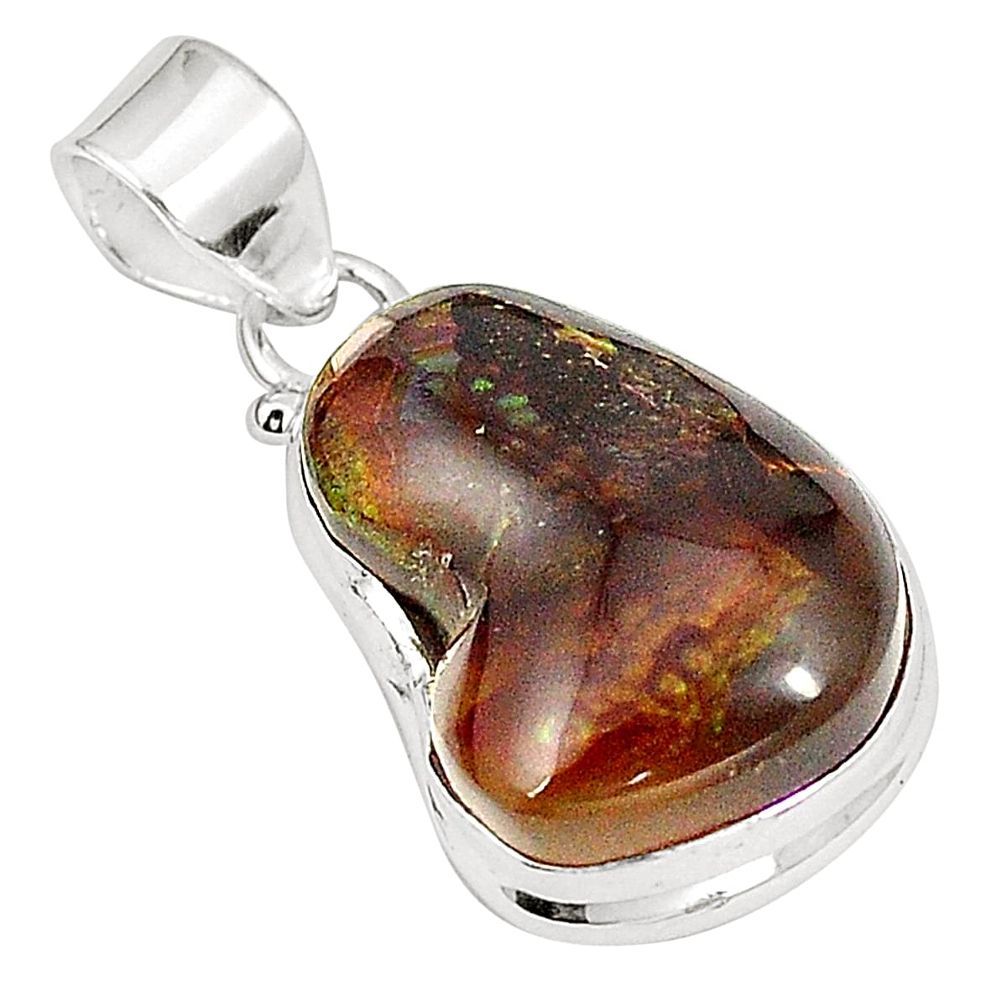 925 sterling silver natural multi color mexican fire agate pendant m35334