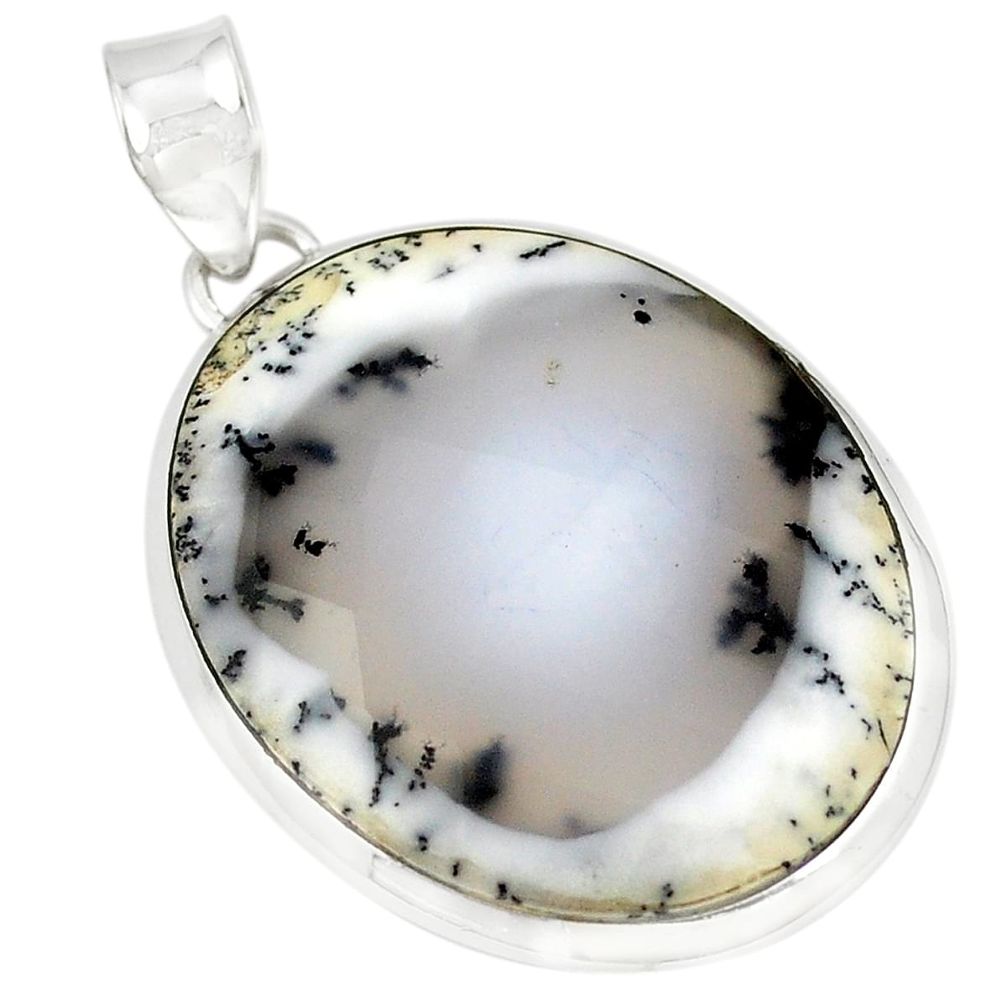 Natural white dendrite opal (merlinite) 925 sterling silver pendant m35347