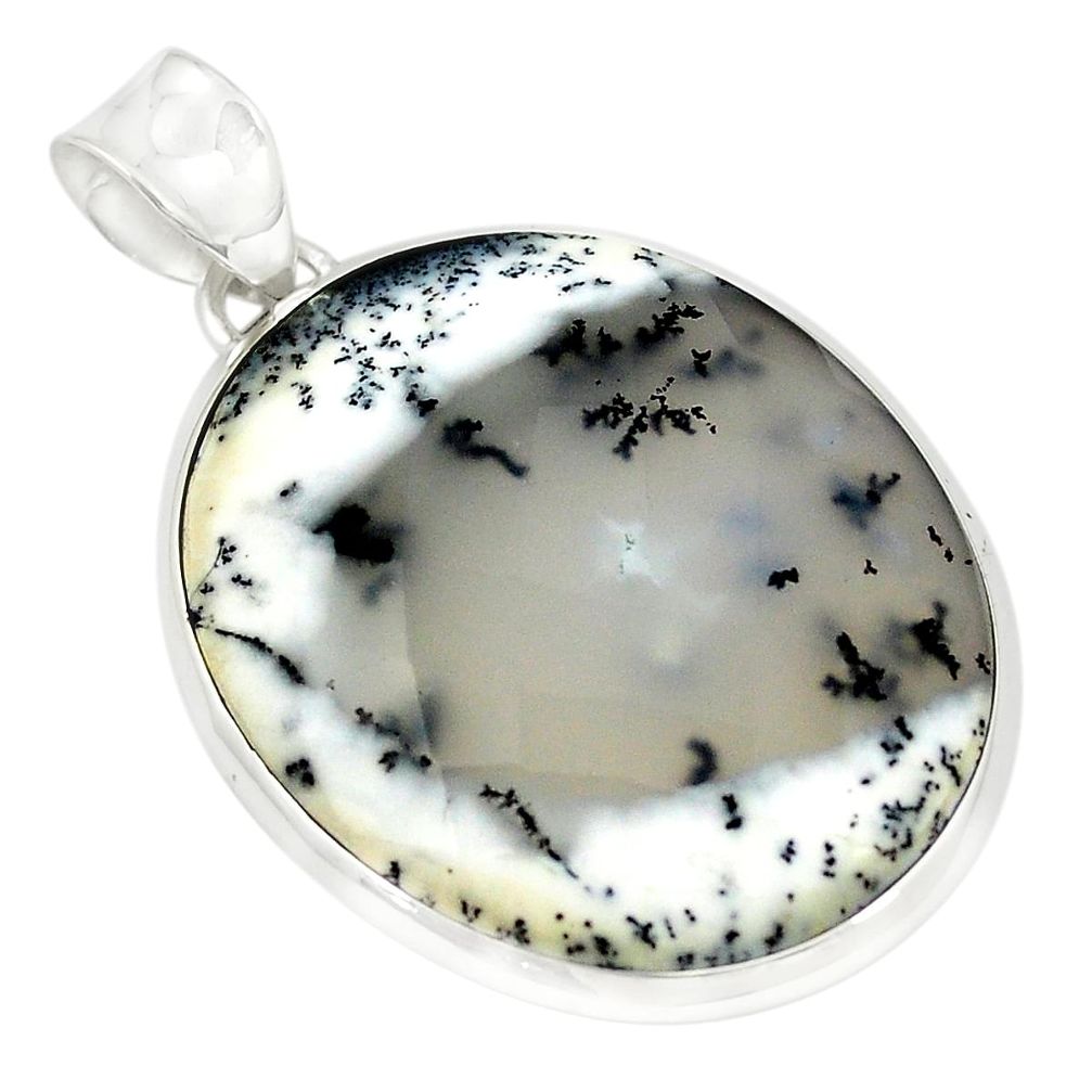 925 silver natural white dendrite opal (merlinite) pendant jewelry m35355