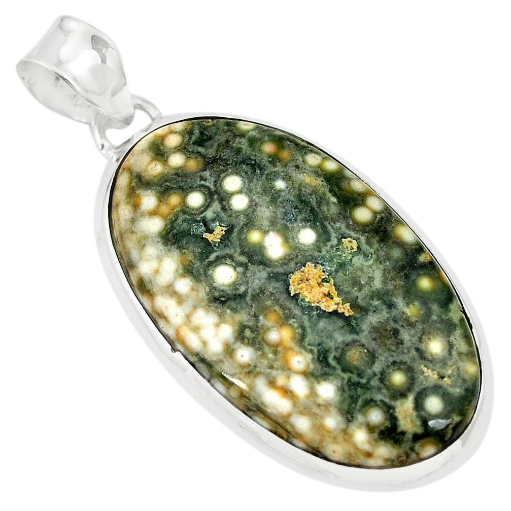 Natural green ocean sea jasper (madagascar) 925 sterling silver pendant m35468