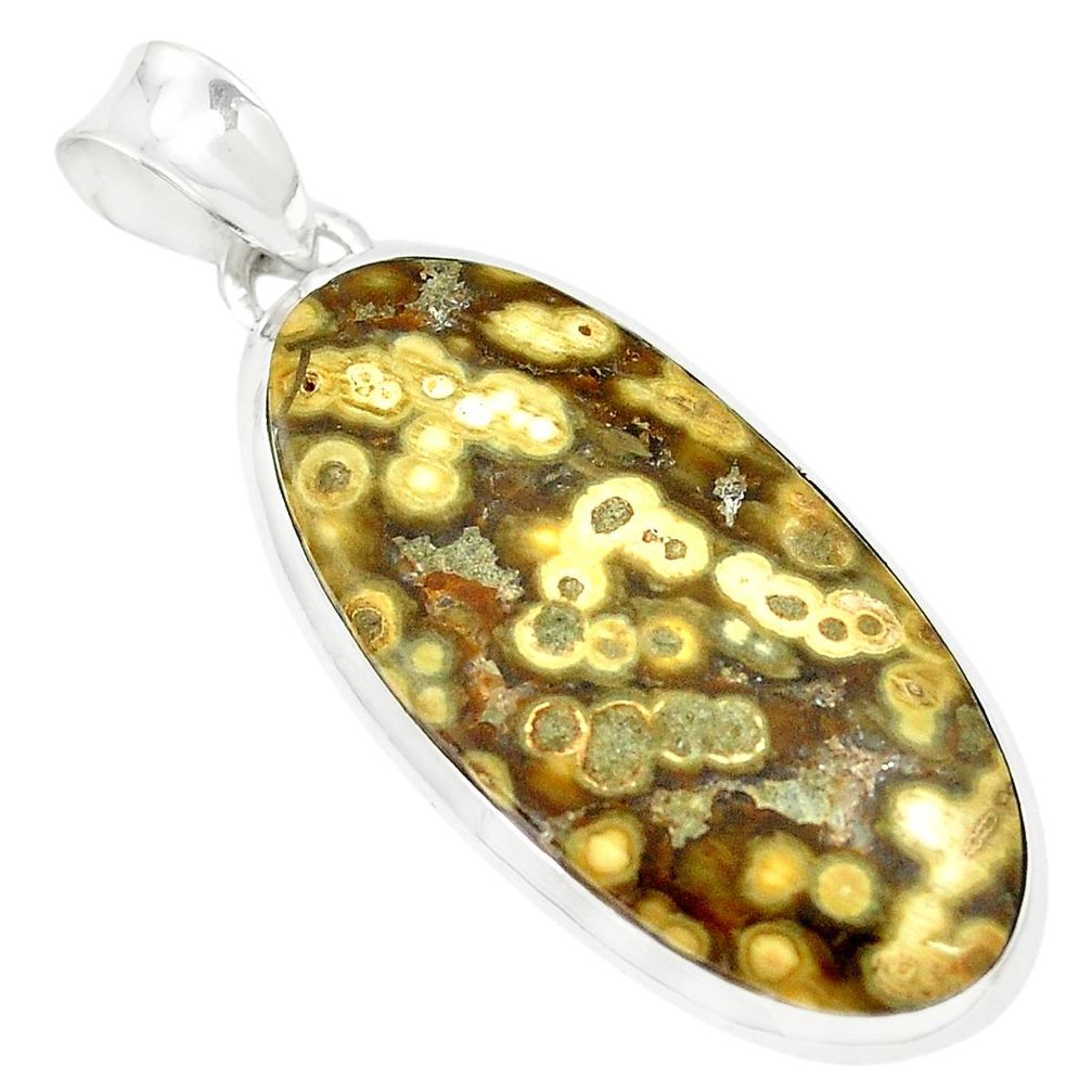 925 silver natural green ocean sea jasper (madagascar) oval pendant m35473