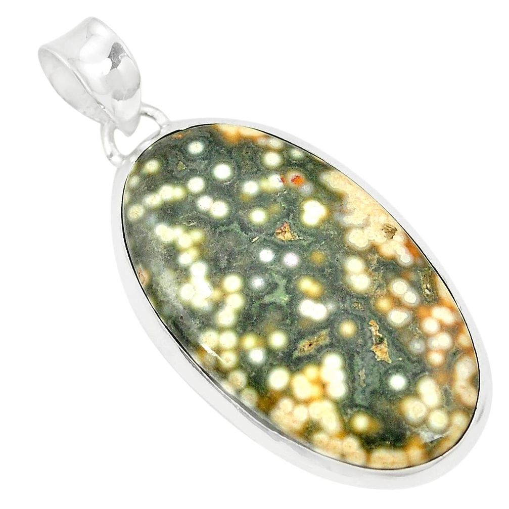 Natural green ocean sea jasper (madagascar) 925 sterling silver pendant m35477