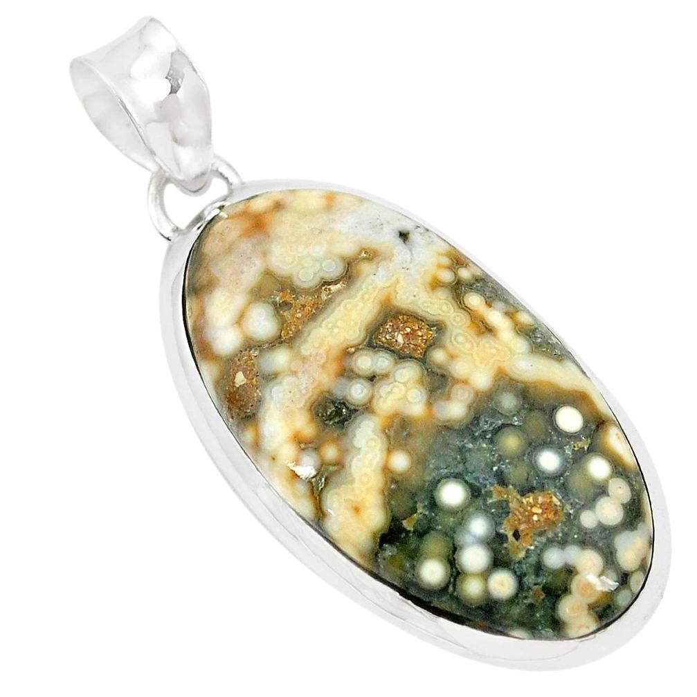 925 sterling silver natural green ocean sea jasper (madagascar) pendant m35478