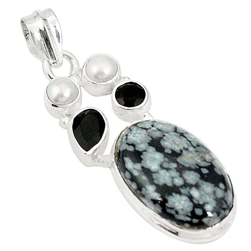 925 sterling silver natural black australian obsidian onyx pearl pendant m36624