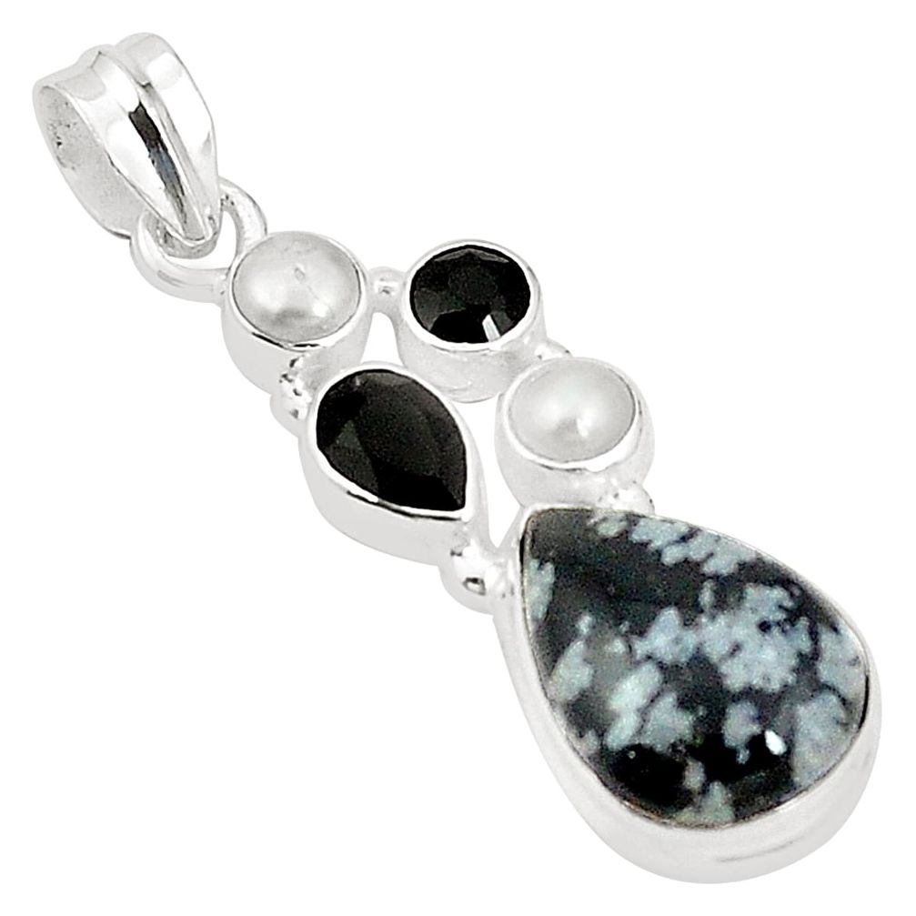 Natural black australian obsidian onyx pearl 925 silver pendant jewelry m36625
