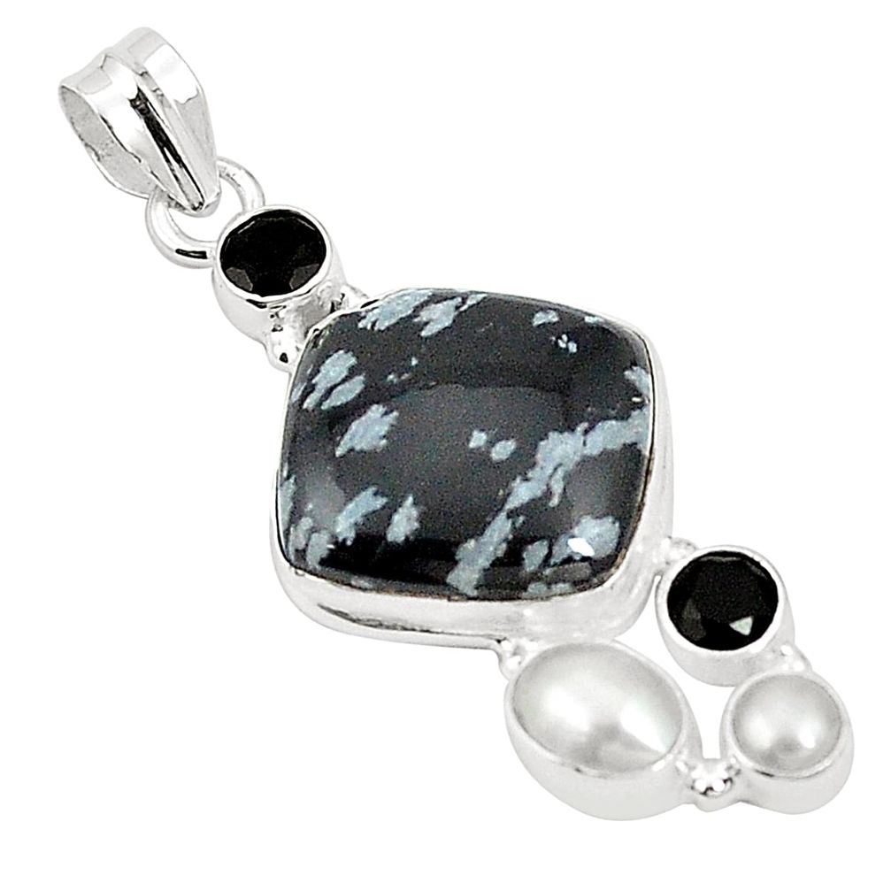 925 silver natural black australian obsidian onyx pearl pendant jewelry m36629