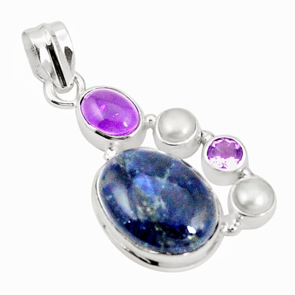 Natural blue sodalite amethyst pearl 925 sterling silver pendant m36662