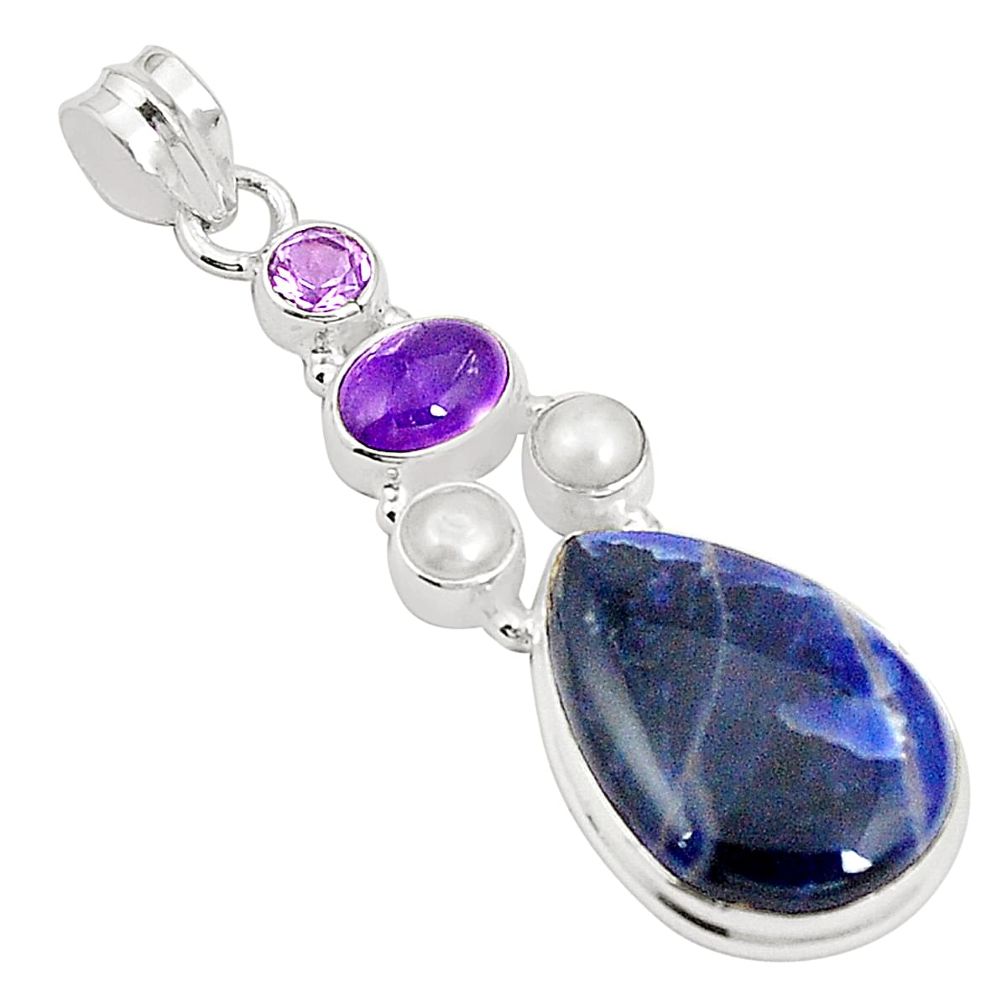 925 sterling silver natural blue sodalite amethyst pearl pendant m36664