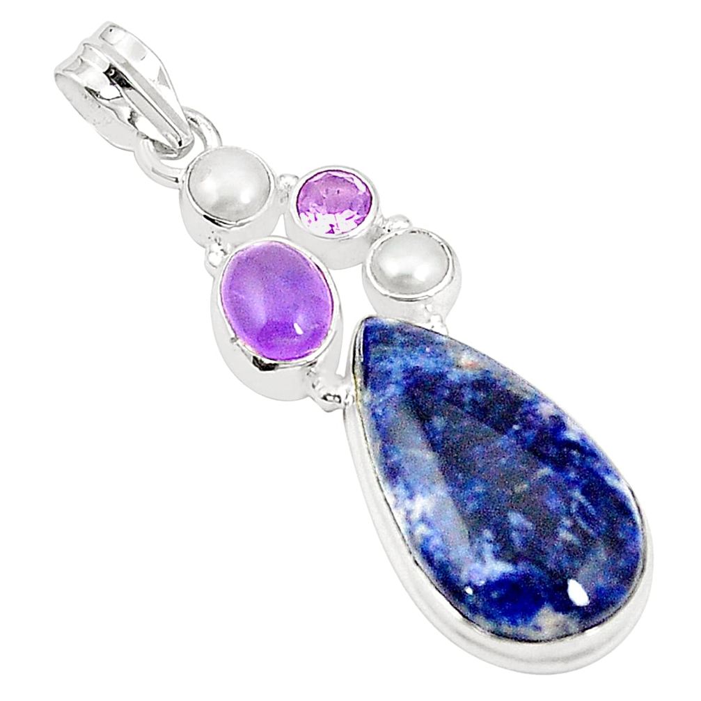 925 sterling silver natural blue sodalite amethyst pearl pendant jewelry m36680