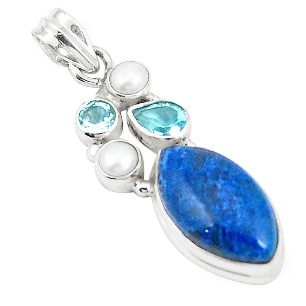 Natural blue shattuckite topaz pearl 925 sterling silver pendant m36682