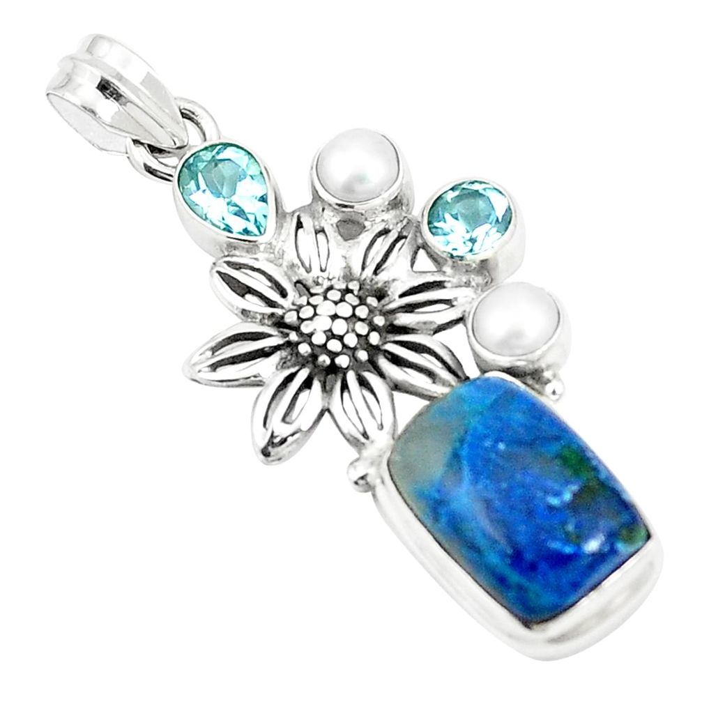 925 silver natural blue shattuckite topaz pearl flower pendant m36684