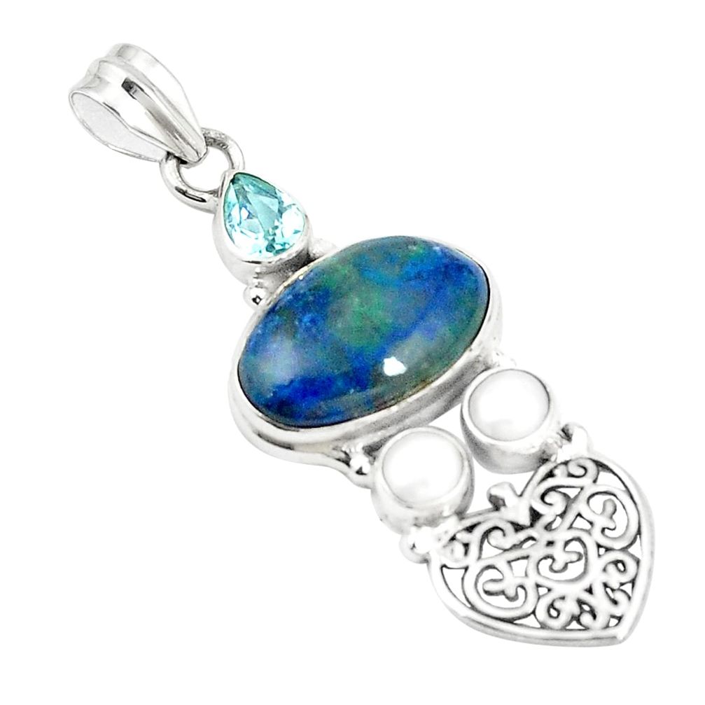 Natural blue shattuckite topaz 925 sterling silver pendant jewelry m36685