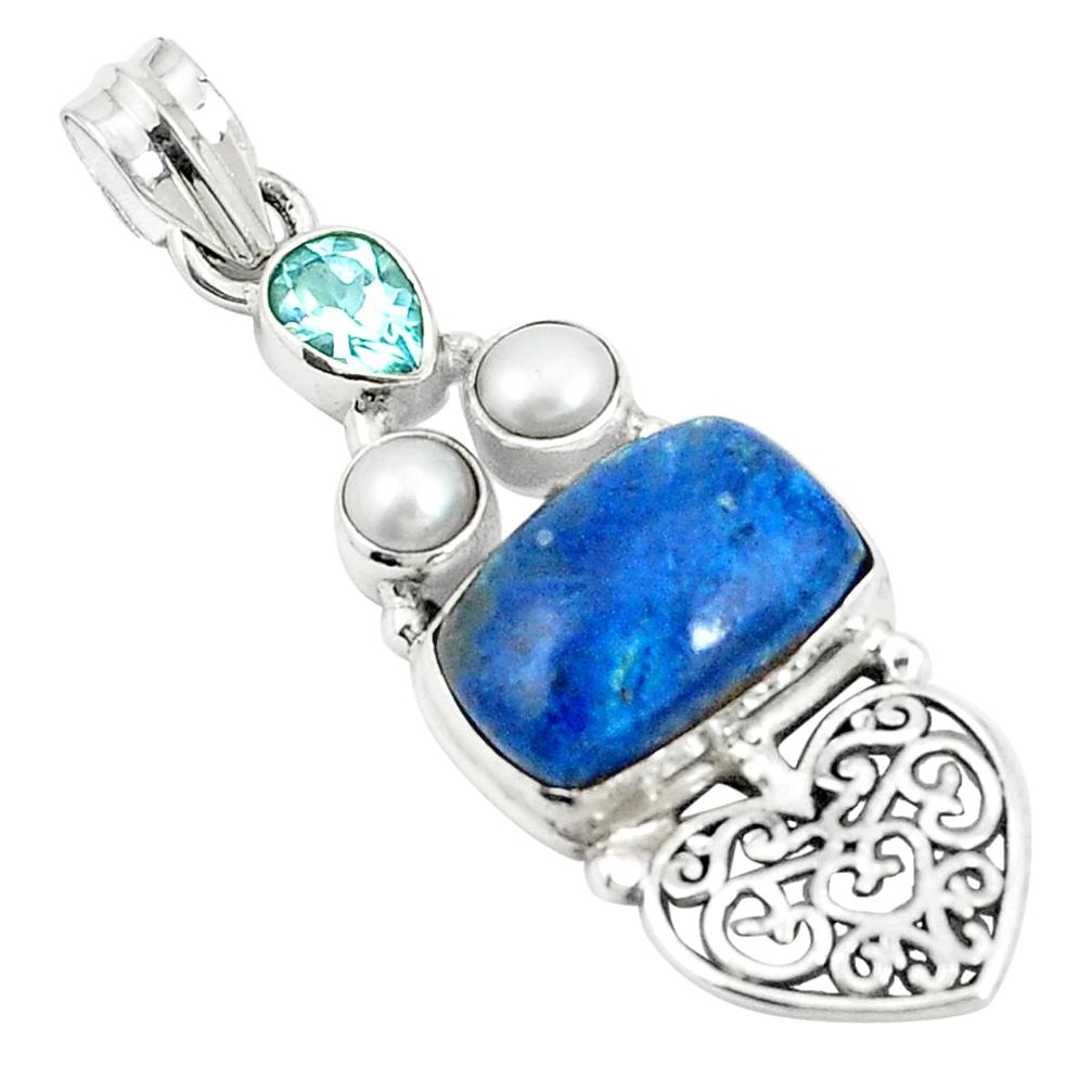 Natural blue shattuckite topaz 925 sterling silver pendant jewelry m36687