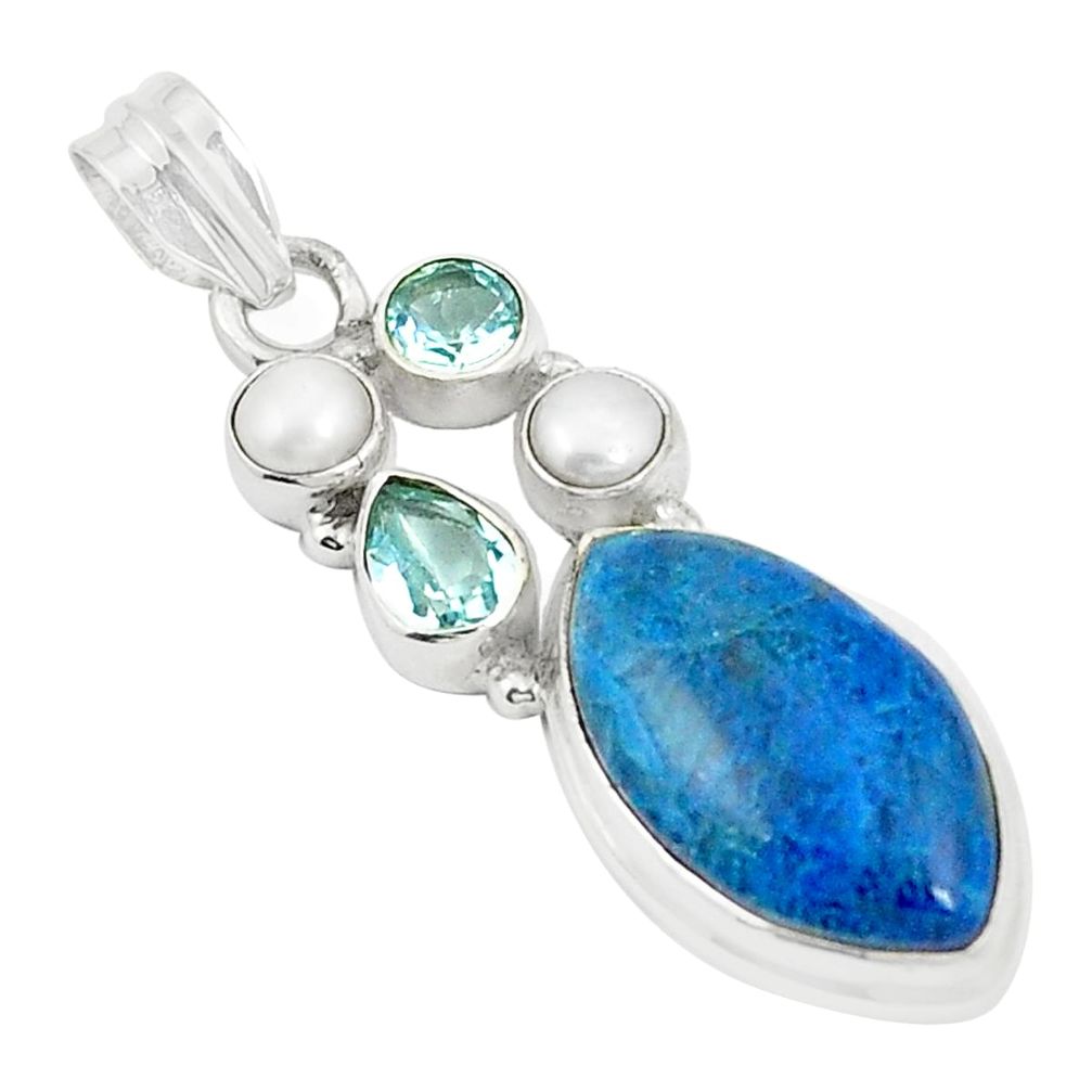Natural blue shattuckite topaz 925 sterling silver pendant jewelry m36690