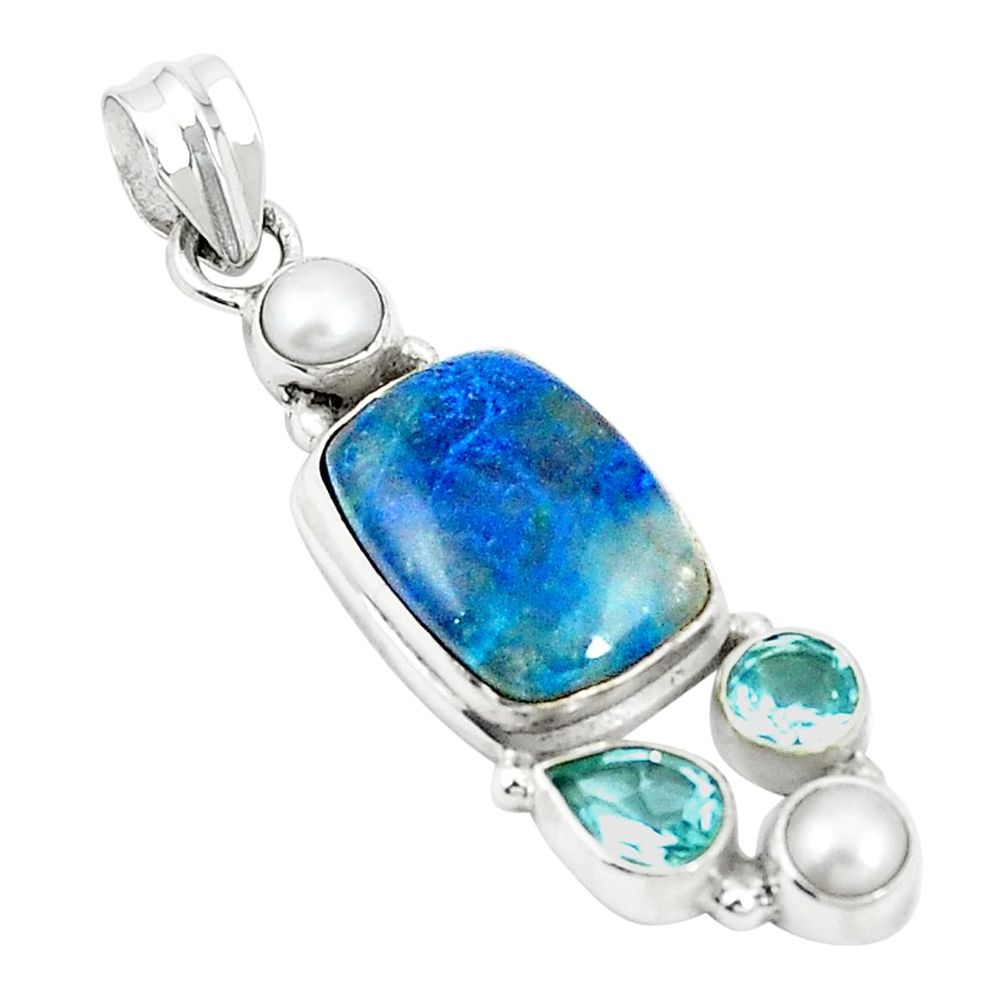 Natural blue shattuckite topaz 925 sterling silver pendant jewelry m36698