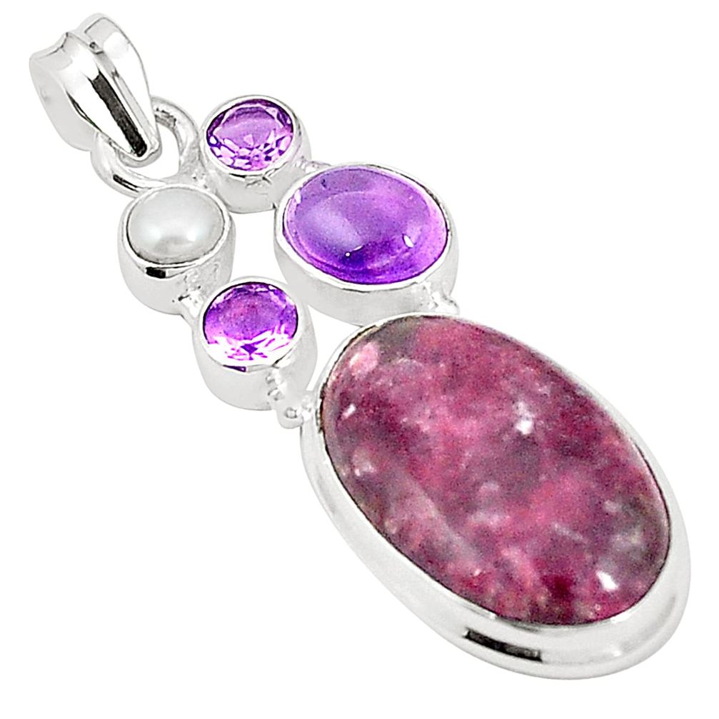 Natural purple lepidolite amethyst 925 sterling silver pendant m36714