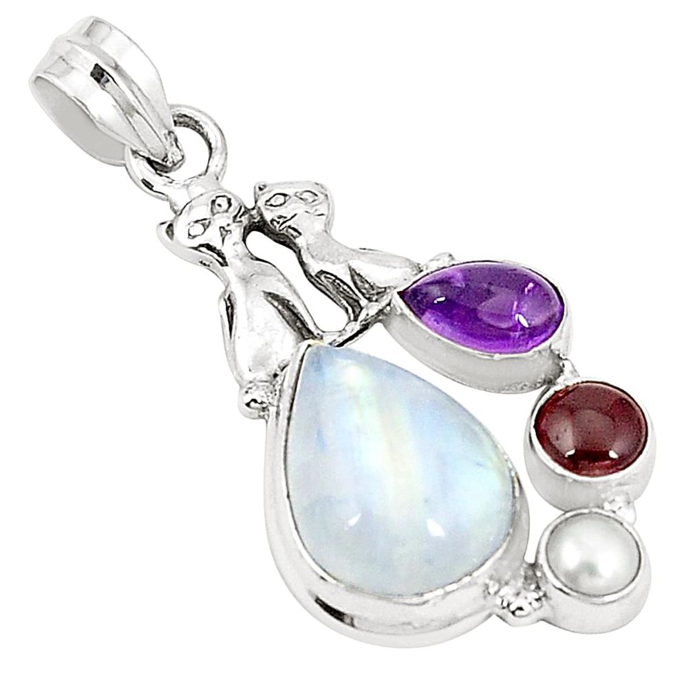 925 sterling silver natural rainbow moonstone amethyst pendant m36800