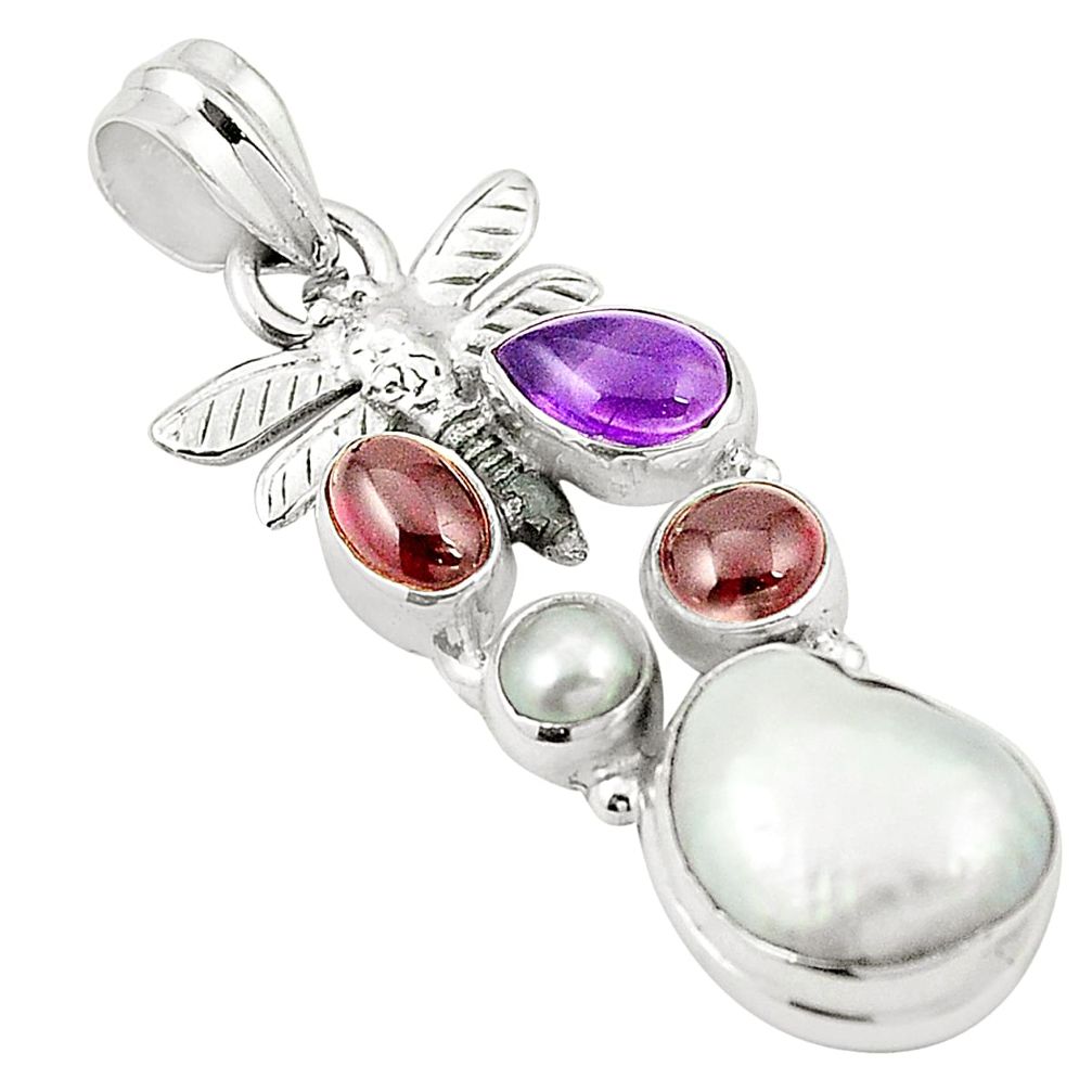 925 silver natural white pearl amethyst pearl dragonfly pendant m37110