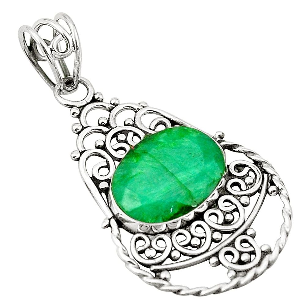 Natural green emerald 925 sterling silver pendant jewelry m37303