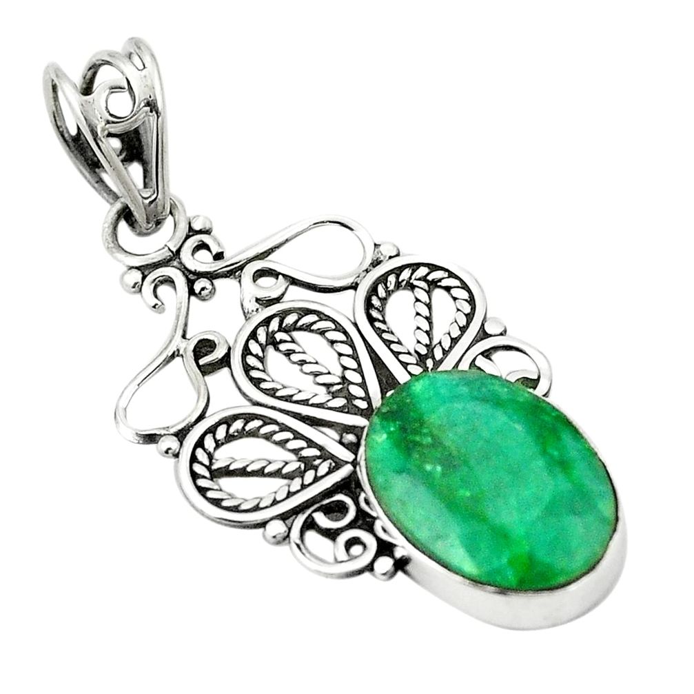 Natural green emerald 925 sterling silver pendant jewelry m37331