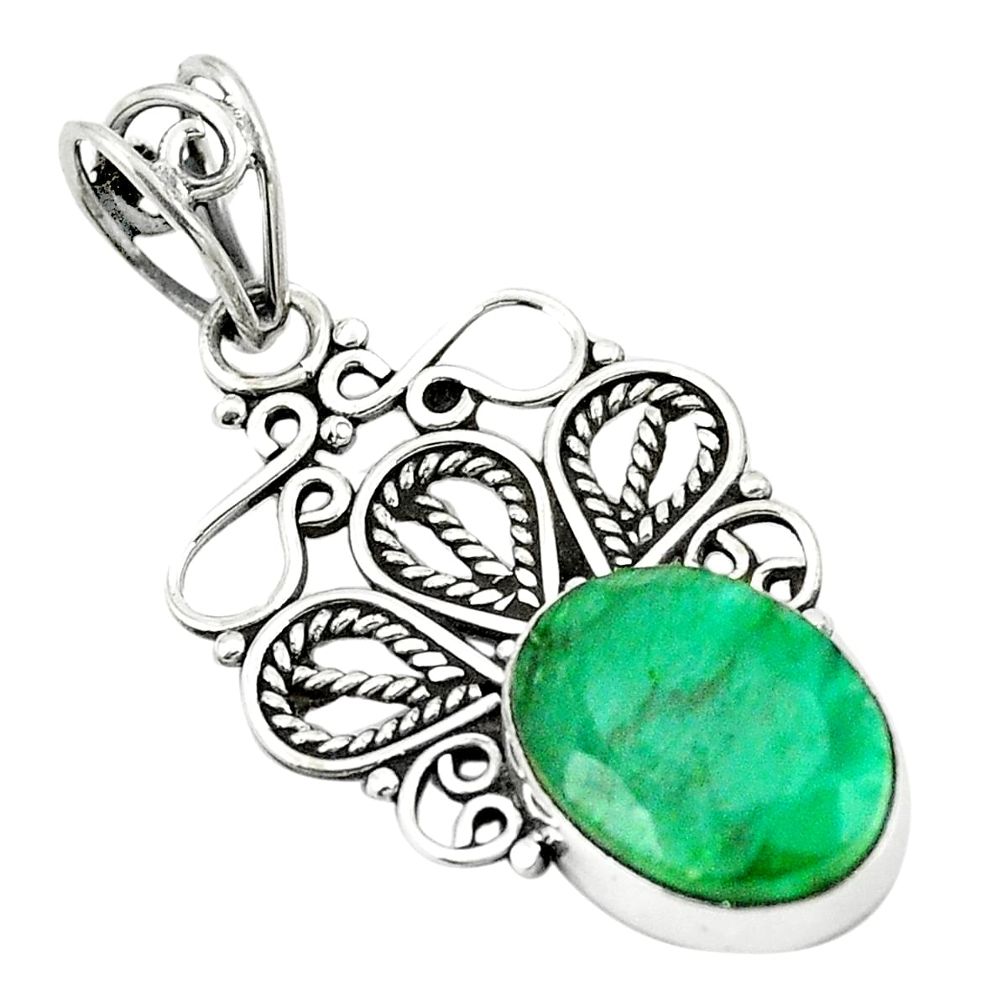 Natural green emerald 925 sterling silver pendant jewelry m37336