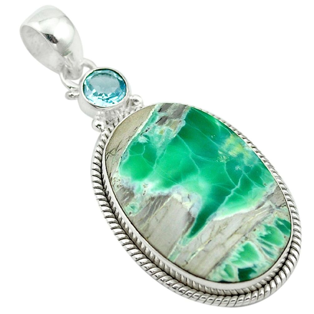 Natural green variscite blue topaz 925 sterling silver pendant jewelry m3760