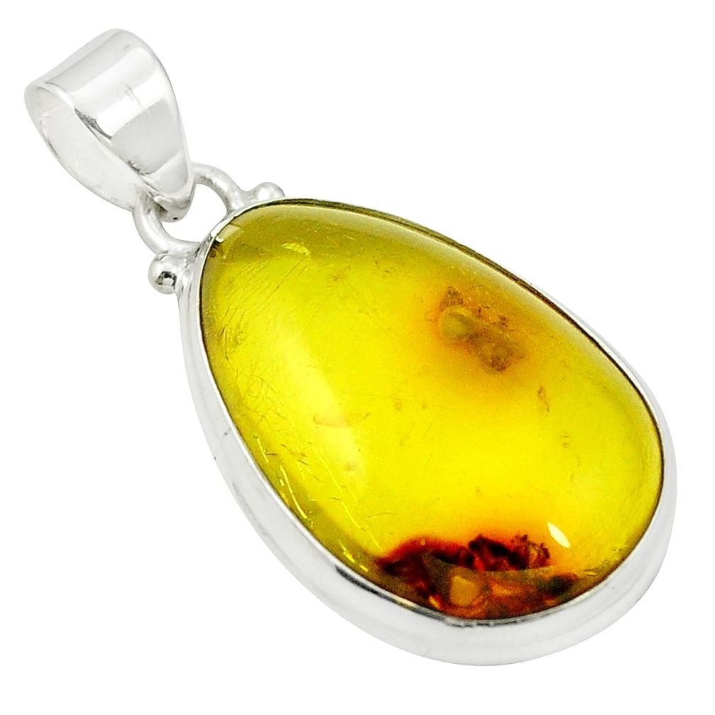Natural green amber from colombia 925 sterling silver pendant m37803