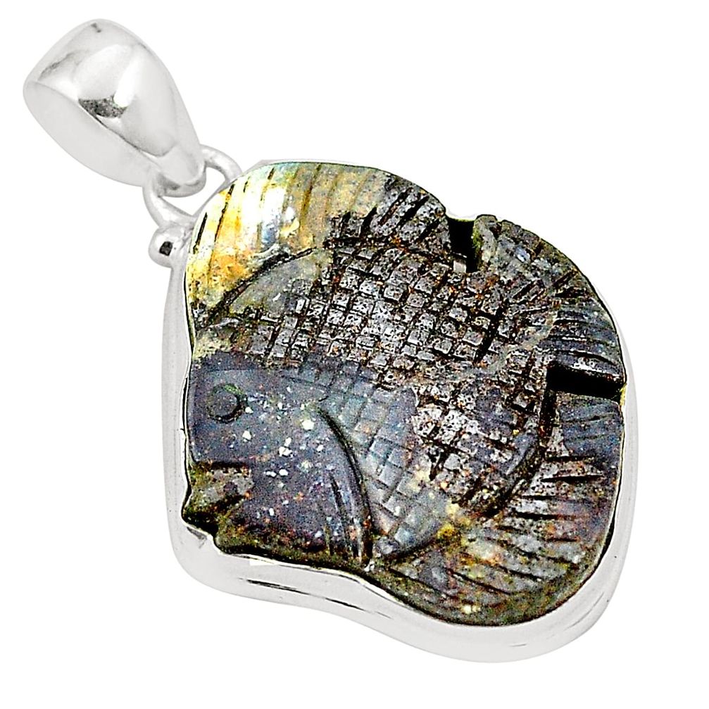 Natural brown boulder opal carving 925 sterling silver pendant m37933