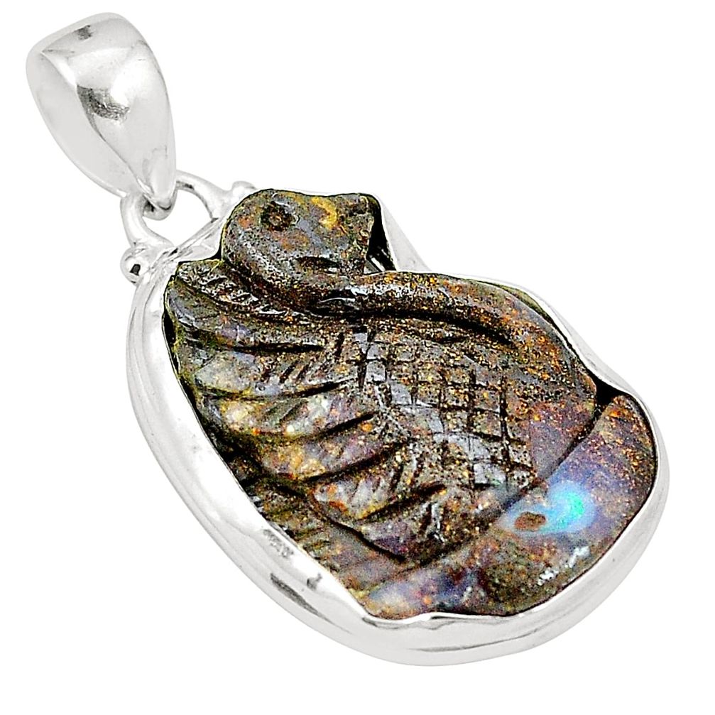 Natural brown boulder opal carving 925 sterling silver pendant m37936