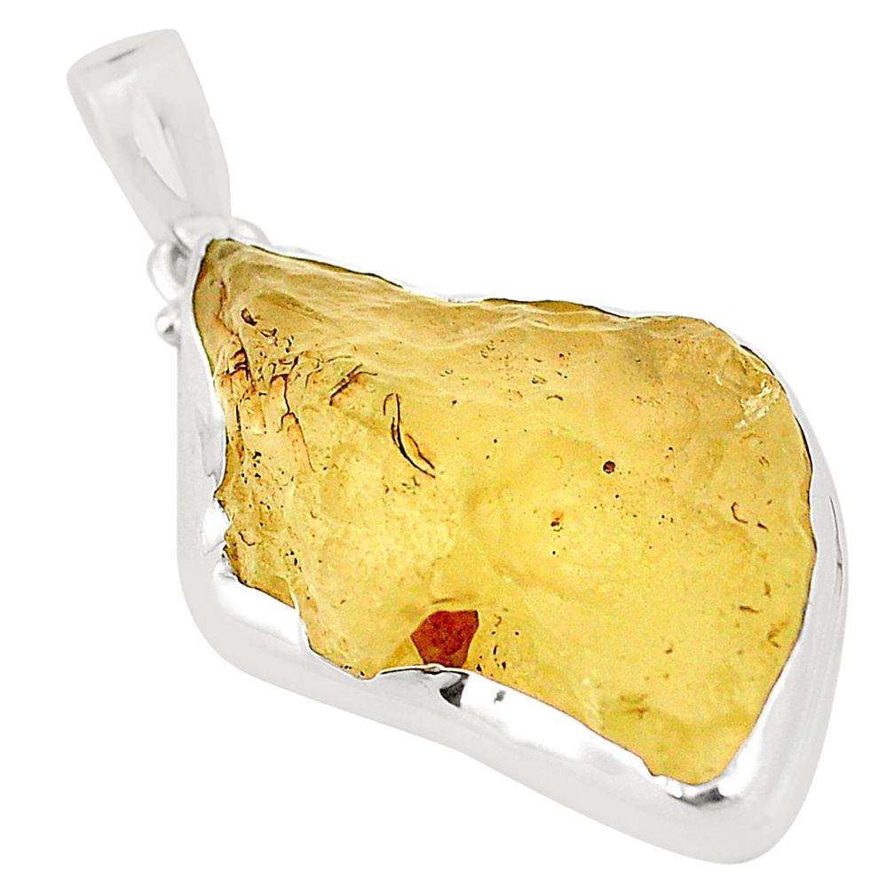 Natural libyan desert glass (gold tektite) fancy 925 silver pendant m38000