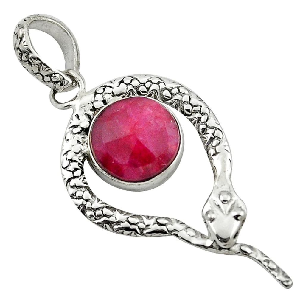 925 sterling silver natural red ruby round snake pendant jewelry m3853