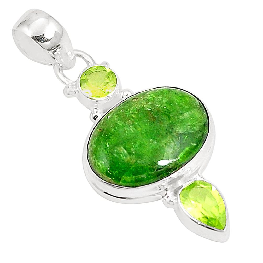 Natural green chrome diopside peridot 925 silver pendant jewelry m39547