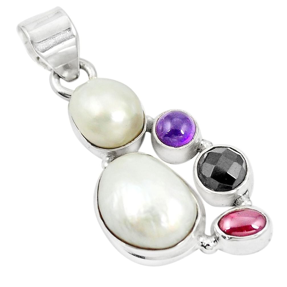 Natural white pearl onyx 925 sterling silver pendant jewelry m39725