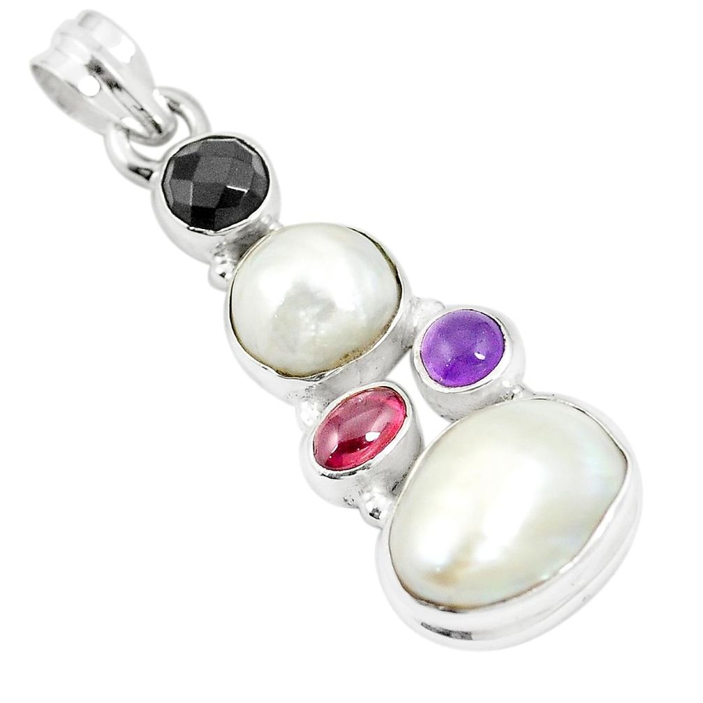 Natural white pearl onyx 925 sterling silver pendant jewelry m39728