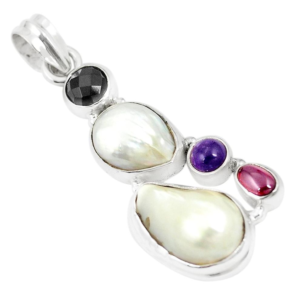 925 sterling silver natural white pearl onyx pendant jewelry m39733