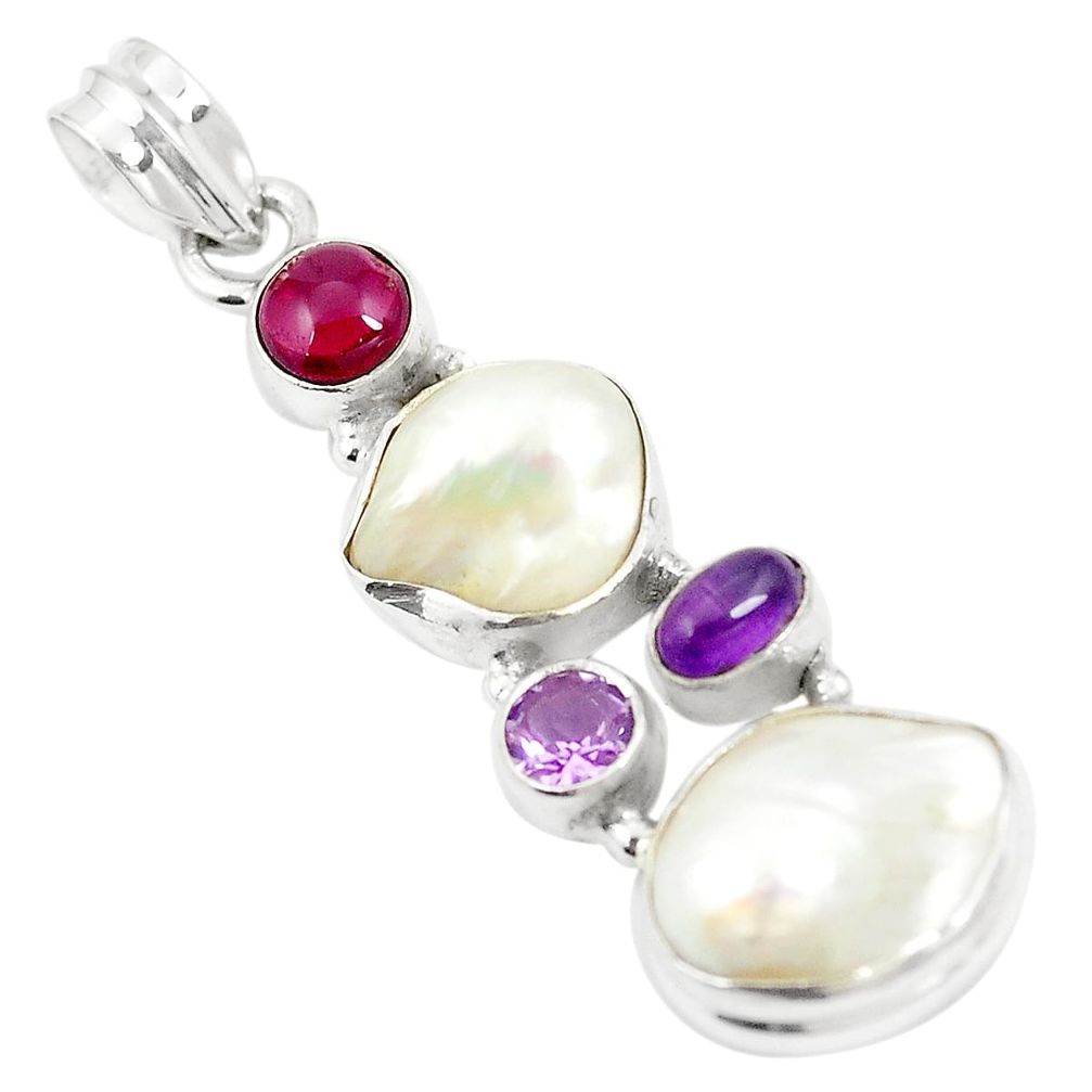 925 sterling silver natural white pearl amethyst pendant jewelry m39740