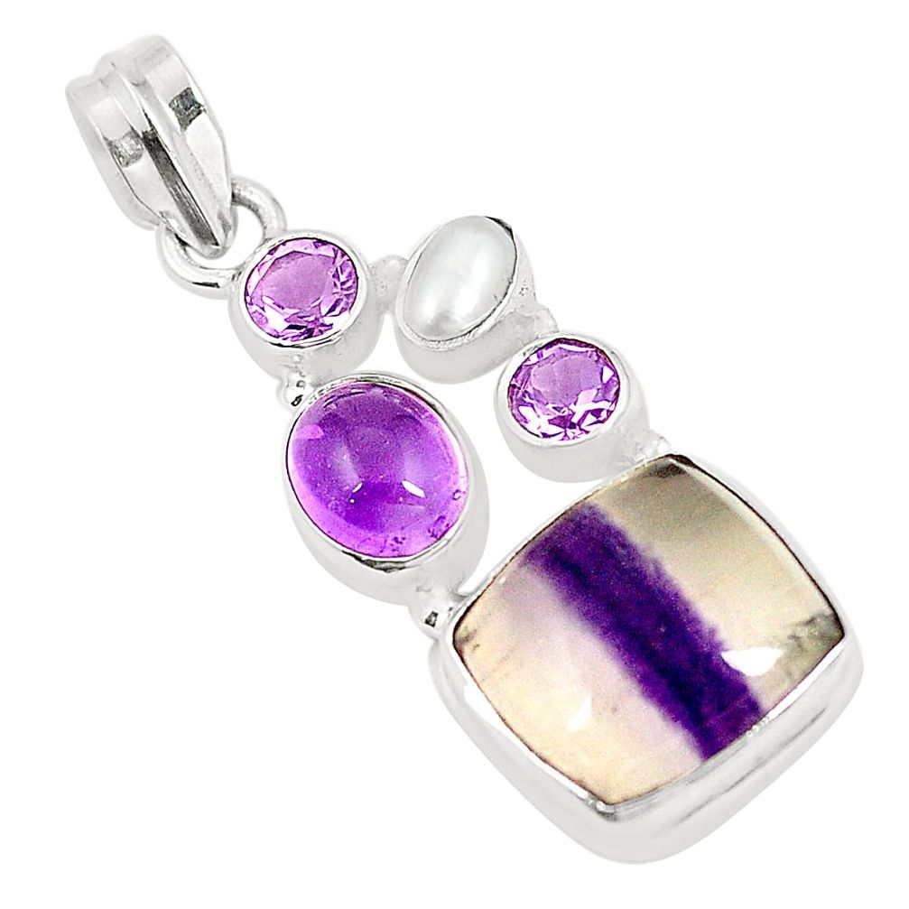 Natural multi color fluorite amethyst 925 sterling silver pendant m39754