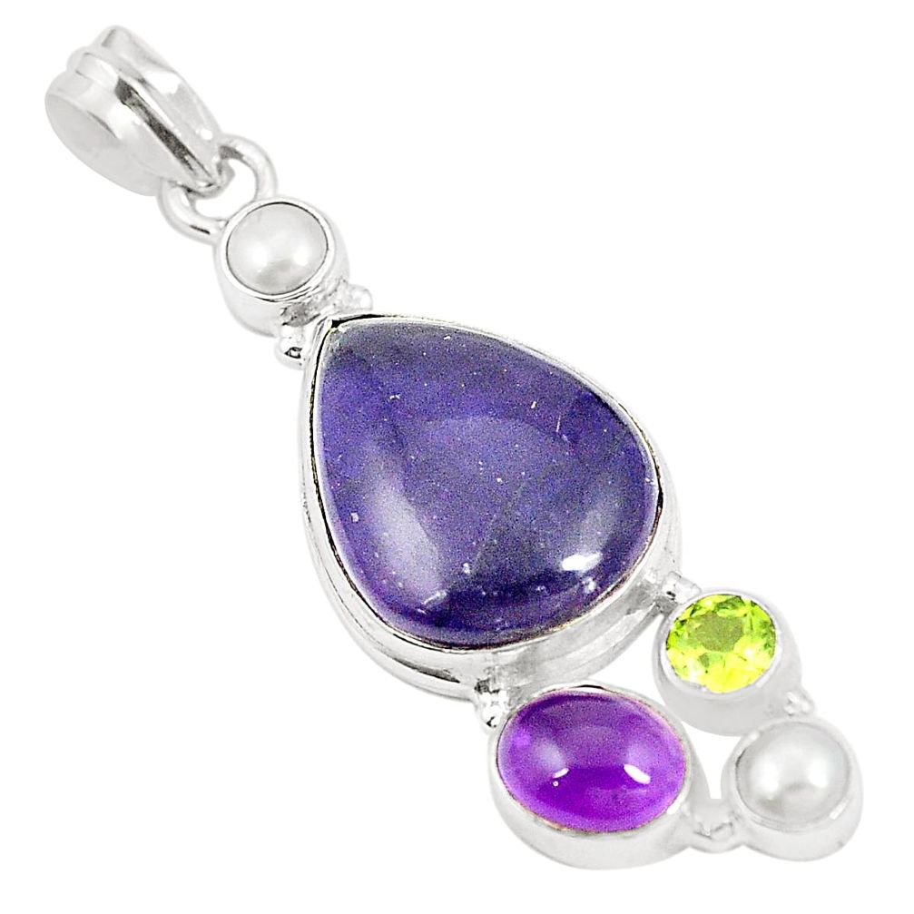 925 sterling silver natural multi color fluorite amethyst pearl pendant m39760