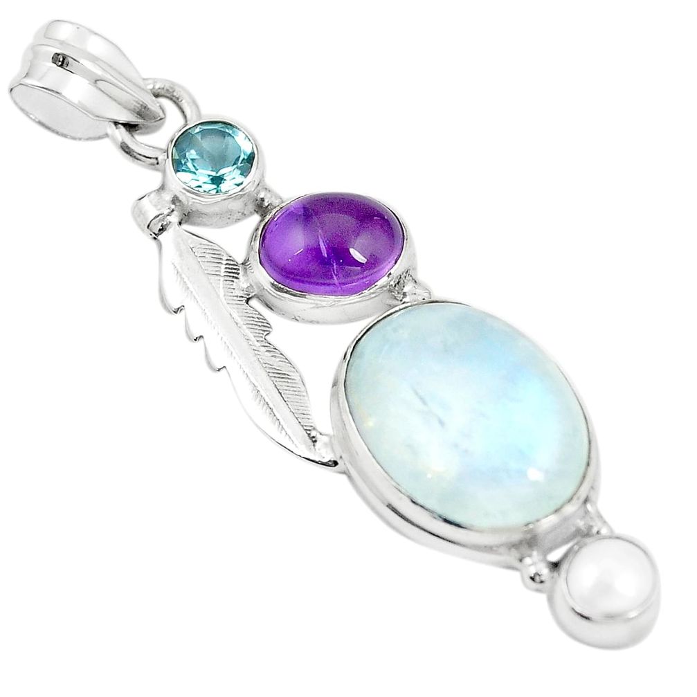 Natural rainbow moonstone amethyst 925 sterling silver pendant m39762