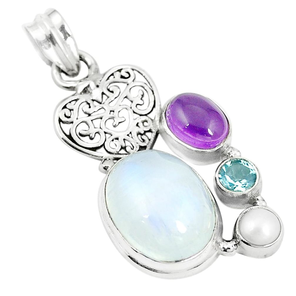 Natural rainbow moonstone amethyst 925 sterling silver pendant m39768