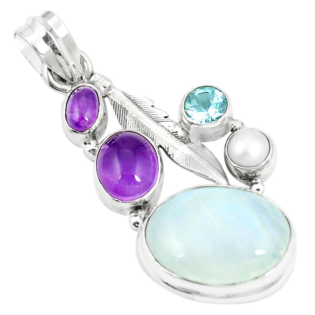 Natural rainbow moonstone amethyst 925 sterling silver pendant jewelry m39772