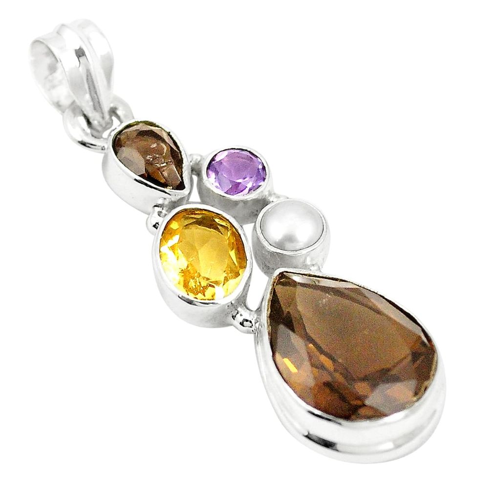 Brown smoky topaz citrine pearl 925 sterling silver pendant jewelry m39803