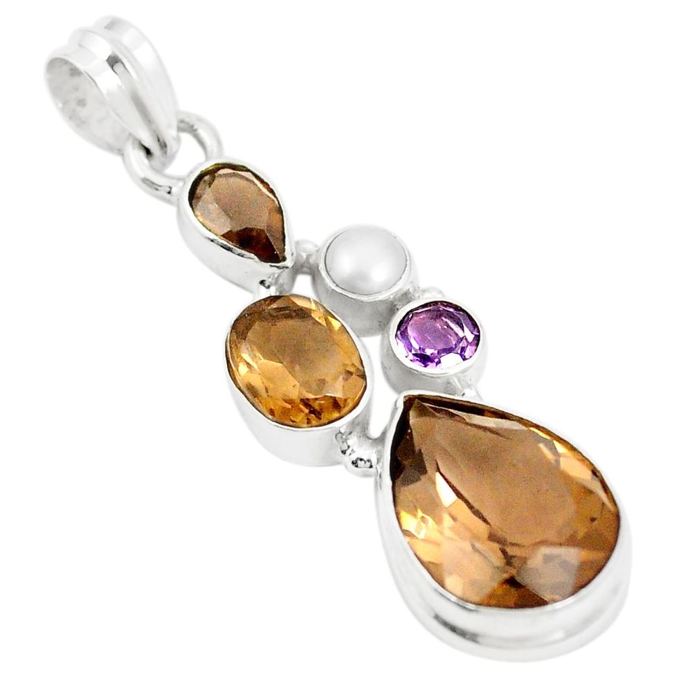 Brown smoky topaz amethyst pearl 925 sterling silver pendant jewelry m39810