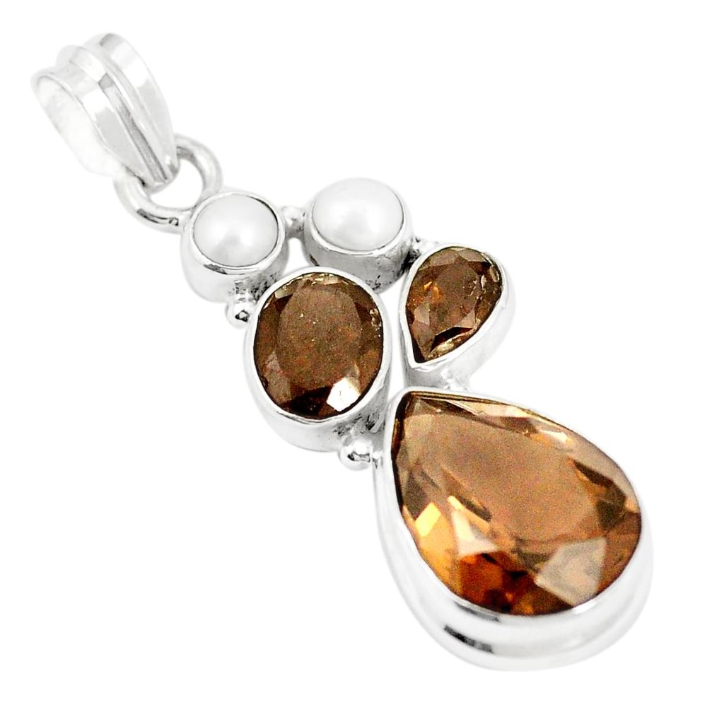 925 sterling silver brown smoky topaz white pearl pendant jewelry m39811