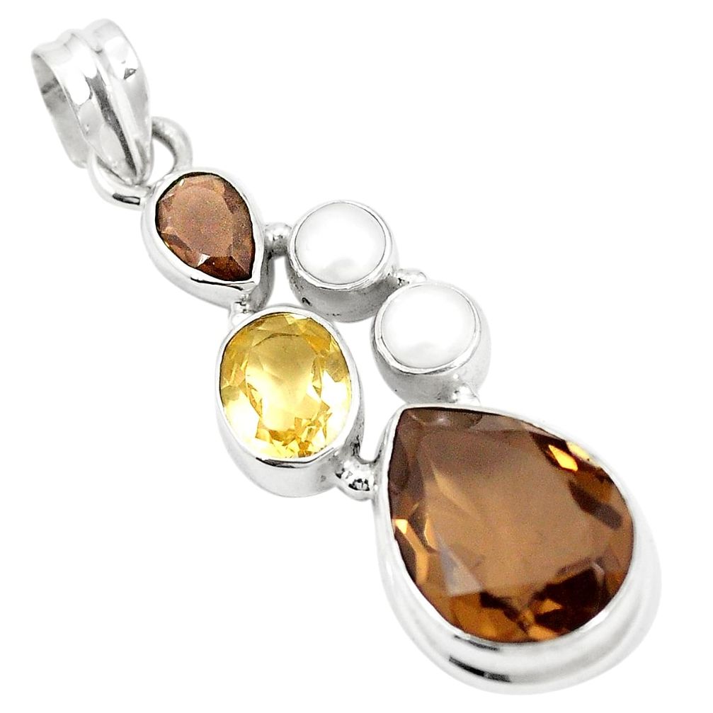 Brown smoky topaz citrine 925 sterling silver pendant jewelry m39812