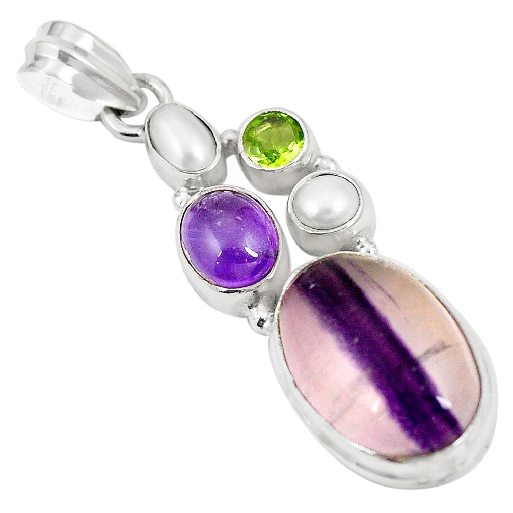 Natural multi color fluorite peridot 925 sterling silver pendant m39843