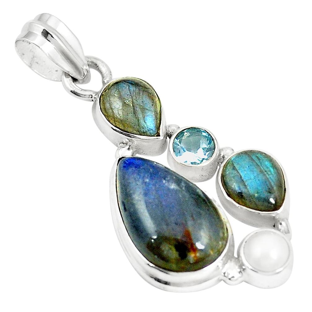 Natural blue labradorite topaz pearl 925 sterling silver pendant m39859