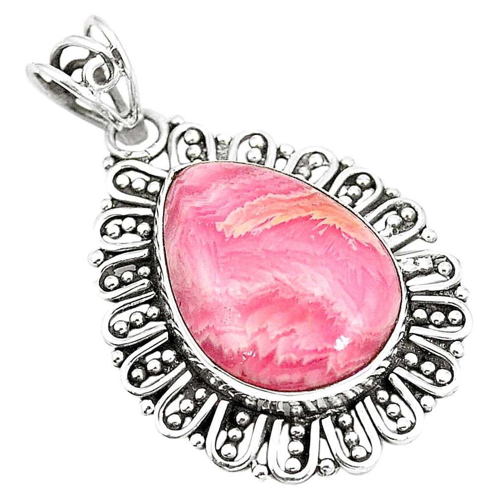 Natural pink rhodochrosite inca rose (argentina) 925 silver pendant m39861